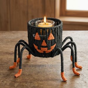 Support de bougie en papier de paille en forme d'araignée, style bohème, pour bougies chauffe-plat, décoration de fête d'Halloween et de maison pour les fêtes - Product Image 3