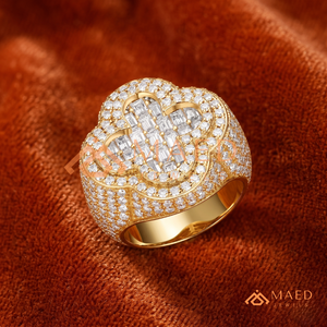 Mens Gold Tone Clover <b>Ring</b> <b>Iced</b> Hip Hop Statement <b>Ring</b> Luxury Fashion Jewelry for Men - Product Image 2