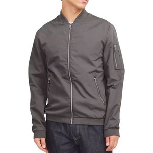 Chaqueta Bomber Gris Oscuro para Hombre, Cierre de Cremallera, Cuello Mao, Casual, Resistente al Viento, Material Viscosa/Poliéster, Ropa de Invierno - Product Image 1