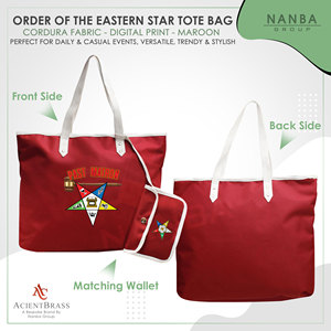 Bolso Tote de la Orden del Estrella del Este (OES) Color Granate para Ex-Materna |   Bolsa de Mano Personalizada con Cierre de Cremallera Impermeable, Diseño Eastern Star - Product Image 2