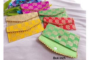 Set de Sobres de Brocado Hechos a Mano, Portamonedas Festivo con Diseño Paisley en Zari Dorado, Elegantes Fundas para Regalos - Product Image 2