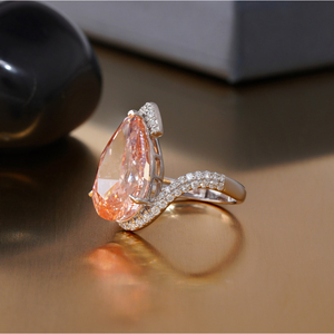 14K Gold Vivid Pink 7.27 CT Lab Grown Diamond Ring with Pear Bypass Halo Elegant Wedding Band - Product Image 2