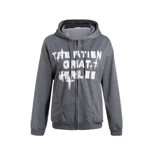 Men Gray <b>Zip</b>-<b>Up</b> Hoodie With <b>White</b> Letter Print Front Logo Regular Fit Unisex Cotton French Terry Casual Autumn Wear - Product Image 1