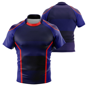 Camiseta de Rugby Corta de Marca Privada, Transpirable, 100% Poliéster, Color Sólido, Servicio OEM/ODM, Impresión por Sublimación Profesional Personalizada - Product Image 1