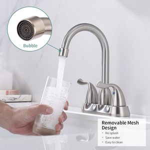 Rubinetto per lavabo camper in plastica a 2 maniglie senza piombo con scarico a scomparsa a 3 fori, finitura nichel spazzolato, tubi di alimentazione UPC - Product Image 5