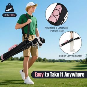 Borsa da Golf Portatile a Doppio Trasporto con Tracolla e Maniglia Superiore, Rosa e Nera, con Tasca con Cerniera e Portabottiglie - Product Image 5