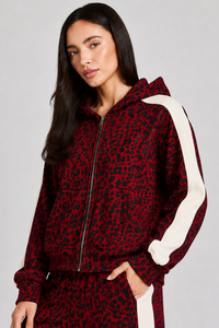 Sweat à capuche zippé en molleton imprimé léopard rouge pour femme – Style décontracté streetwear – Tissu personnalisé – Collection Hiver pour femme - Product Image 4