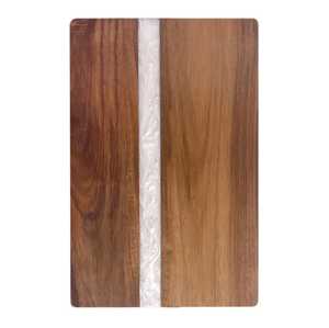 Planche à découper carrée en acacia avec résine époxy blanche, plateau de service pour charcuterie et fromages, planche de cuisine durable et non toxique - Product Image 1
