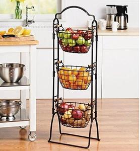 Nuevo diseño del fabricante indio, tamaño XL, cesta de frutas de alambre de hierro negro de 3 niveles, soporte de almacenamiento en el hogar para compras a granel - Product Image 5