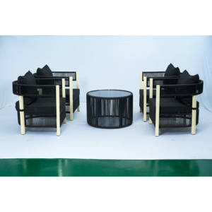 Ensemble de jardin extérieur moderne de 5 pièces Table basse ronde avec coussins Ensemble de conversation tissé par corde - Product Image 6