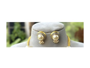 Ensemble de bijoux fantaisie style décontracté et sportif, plaqué or, avec pierres, perles et Kundan, collier et boucles d'oreilles, pour mariage et fêtes ethniques - Product Image 2