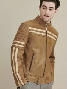 เสื้อแจ็คเก็ตซาฟารีผู้ชายคอกลมกันน้ำคุณภาพพรีเมียม AMERICAN TRENCH CLOTHING 2026 รุ่นสั่งทำพิเศษสำหรับฤดูใบไม้ร่วง ติดกระดุมแถวเดียว ทำจากหนังวัว - Product Image 6