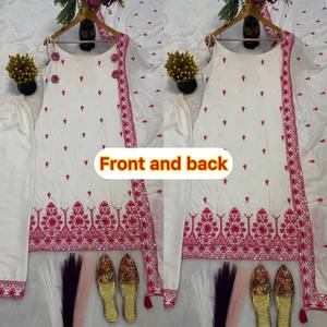 Women's Cream <b>Red</b> Embroidered Cotton Salwar Kameez Set Traditional Ethnic Wear Casual Ankle-Length Regular Fit India Pakistan - Product Image 2