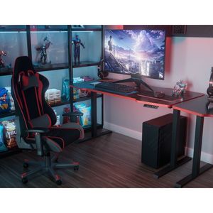 โต๊ะทำงานคอมพิวเตอร์ปรับระดับความสูงได้ทั้งตัว สำหรับใช้ในบ้านหรือสำนักงาน พร้อมโครงสีดำและพื้นผิวสีดำ - Product Image 3