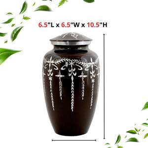 Urna Clásica Negra de Latón en Forma de Lágrima con Diseño Floral Plateado, Hermética para Cenizas Humanas, Estilo Europeo, Floración Audaz, Uso Conmemorativo - Product Image 2