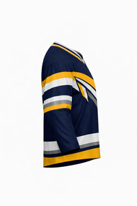 Jersey de Hockey sobre Hielo para Hombre, Rayas Blancas y Amarillas, Cuello en V, Manga Tres Cuartos, Tejido Transpirable Sublimado - Product Image 2