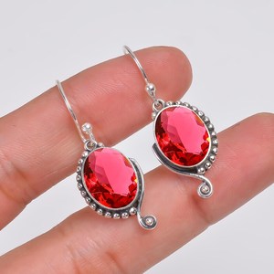 ต่างหูรูปไข่พลอยทัวร์มาลีนรูเบไลต์ เงินแท้ 925 สไตล์วินเทจ งานแฮนด์เมด ของขวัญสำหรับผู้หญิง - Product Image 5