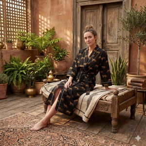 Kimono en coton à imprimé tigre noir exotique |   Peignoir pour femme à col en V et manches longues avec poches |   Chef-d'œuvre de vêtements de nuit durables - Product Image 4