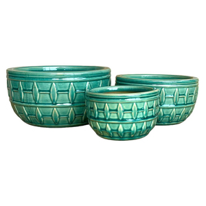 Set of 3 Round Glazed Ceramic Flower <b>Pots</b> for Indoor/Outdoor Use HG 14-1184/3 Eco-Friendly Home & Floor Decor - Product Image 1