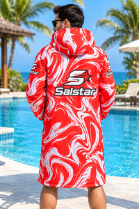 Parka à capuche pour homme Salstar, manches longues, imprimé rouge et blanc, imperméable, vêtement de sport avec fermeture éclair, polyester épais - Product Image 3