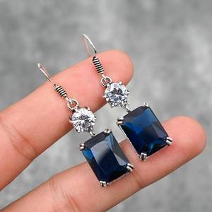 Boucles d'oreilles saphir bleu serties clos, en argent sterling 925, pierres précieuses naturelles, bijoux faits main, élégantes et charmantes, pour anniversaire - Product Image 6