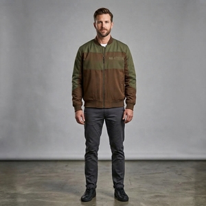 Blouson bomber homme couleur olive et marron, style streetwear décontracté, fermeture éclair, personnalisable OEM ODM, vente en gros - Product Image 1