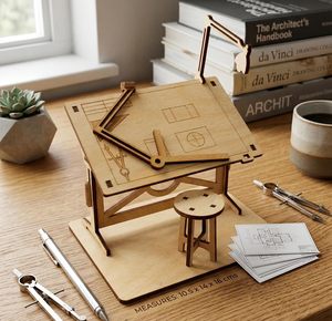 Mesa de Dibujo de Madera Ecológica con Taburete y Lámpara, Kit de Bricolaje (Estilo Imitación Antigua) - Product Image 5