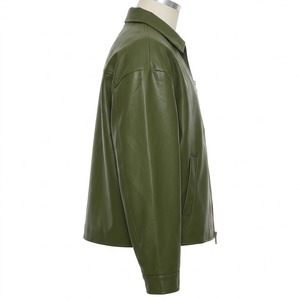 <b>Men's</b> Olive <b>Green</b> Leather <b>Jacket</b> Oversized Boxy Fit Turn Down Collar Bomber Casual Streetwear <b>Waterproof</b> Breathable Eco-Friendly - Product Image 3