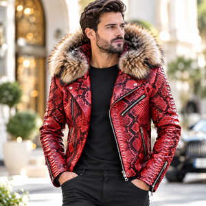Luxury Men's Python Leather <b>Jacket</b> with Real Fox <b>Fur</b> <b>Hood</b> | Herren Lederjacke | Chaqueta Hombre de Cuero Python - Product Image 5