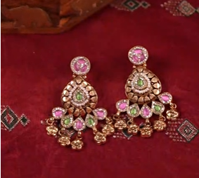 925 Silver Traditional Long Necklace <b>Set</b> for Women Green White <b>Beads</b> Bridal Temple Jewelry Elegant Ethnic <b>Set</b> - Product Image 2