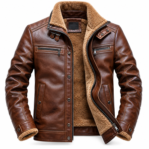 New Trendy Brown Fur Casual Winter Leather <b>Jacket</b> Fashion Men Warm Stylish Outdoor Premium <b>Slim</b> <b>Fit</b> Biker Coat Wholesale OEM ODM - Product Image 1