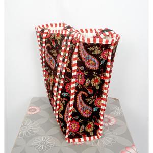 Bolso tote pequeño de terciopelo indio acolchado de algodón, hecho a mano, a rayas, grande, con asa, para compras. - Product Image 4