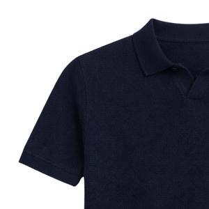 Polo en tricot bleu marine classique pour homme, manches courtes, coupe ajustée, respirant, style décontracté, qualité supérieure, vêtement de mode pour affaires - Product Image 2