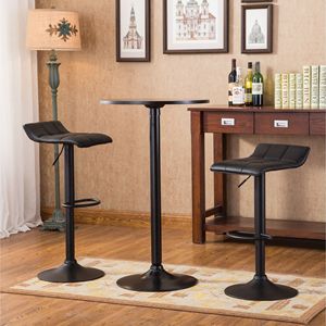 Belham Black Round Top Metal <b>Bar</b> Table with 2 Swivel Black Bonded Leather <b>Adjustable</b> <b>Stools</b> Set of <b>Bar</b> Furniture - Product Image 2