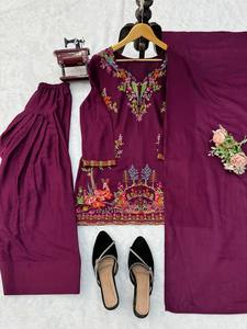 Conjunto de Traje Salwar Farshi para Mujer TENNECY, Rayón, Bordado Intenso, Lentejuelas, Reversible, Secado Rápido, Elástico, Sin Arrugas - Product Image 6