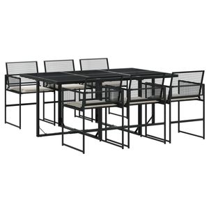 Set da Pranzo da Giardino Nero per 6 Persone, Struttura in Acciaio, Resistente alle Intemperie, Arredamento da Esterno dal Design Contemporaneo - Product Image 2