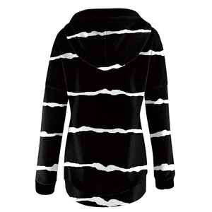 Sweat-shirt à capuche pour femme, noir et blanc, uni, anti-rétrécissement, doublé, manches longues, décontracté, tricoté, 100% coton, pour l'été - Product Image 2