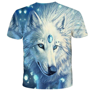 <b>Men's</b> Wolf Face Print T-Shirt Short Sleeve O-Neck Casual Regular Fit Knitted Polyester <b>Animal</b> Pattern Design - Product Image 4