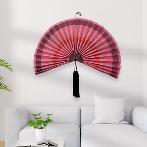 Grand ventilateur mural en bambou décoratif, éventail tissé rose fait main, à suspendre pour la décoration du salon, de la chambre, de l'hôtel ou du café - Product Image 1