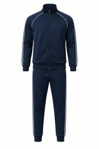 Unisex Navy Blue Polyester Lightweight Four-Way Stretch Tracksuit Full <b>Zipper</b> Hooded Sporty Style Solid Regular Fit Training - Product Image 2