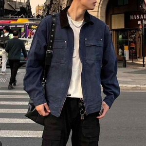 Navy Blue Men's Denim <b>Jacket</b> Casual Winter Hooded Full-Zip Anti-Bacterial Breathable Eco-Friendly <b>Fleece</b> <b>Lining</b> Embossed - Product Image 6