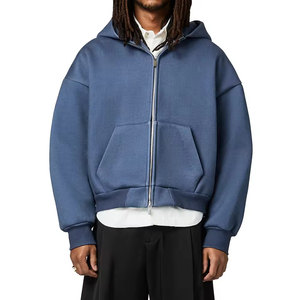 Sudadera con capucha y cremallera para hombre, de algodón, color liso, con bolsillo, corte holgado, estilo casual, con logotipo personalizado, lisa - Product Image 1