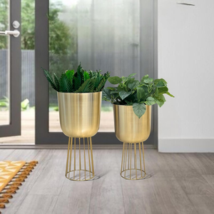Decorative Metal Floor <b>Planters</b> for Indoor Plants for Living Room Modern Decorative Gold <b>Planters</b> and Flower Pots Set of 2 - Product Image 2