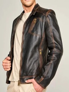 Chaqueta de Cuero Negra para Hombre con Detalles Marrones Estilo Motero - Product Image 4