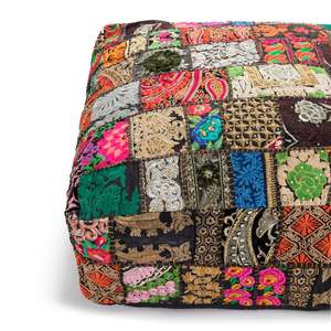 Cojín de Piso Bohemio con Diseño de Patchwork, Cuadrado, de Algodón Acolchado, Bordado, con Funda Lavable y Extraíble, Hecho en México - Product Image 5