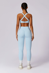 High Quality Ice <b>Blue</b> Flex Sports <b>Bra</b> With Cross Back Design Breathable Stretchy High Impact Women's Gym Fitness Sports <b>Bra</b> - Product Image 4