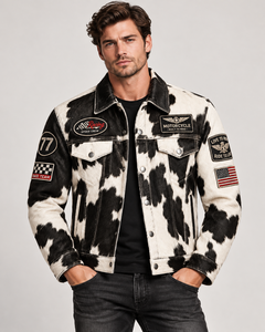 Blouson moto homme en cuir PU style urbain, col montant, boutonné, imperméable, coupe-vent avec patchs - Product Image 4