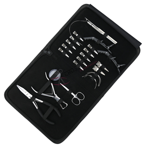 Silver Hair Extension <b>Tools</b> Kit with Hair Parting Rings Mini Hair Scissors Duckbill Sectioning Clips C-Shape Extension Needles - Product Image 1