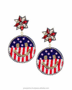 Pendientes de Aro con Cuentas Vibrantes de EUA, Joyería Patriótica Linda y llamativa, Unisex, para Fiesta, Tamaño Personalizado, Regalo para el 4 de Julio, Día de la Independencia - Product Image 5