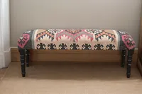 Banc Kilim Fait Main Style Marocain, Siège Rembourré en Bois, Tapis Kilim Indien, Meuble Bohème pour Entrée ou Salon